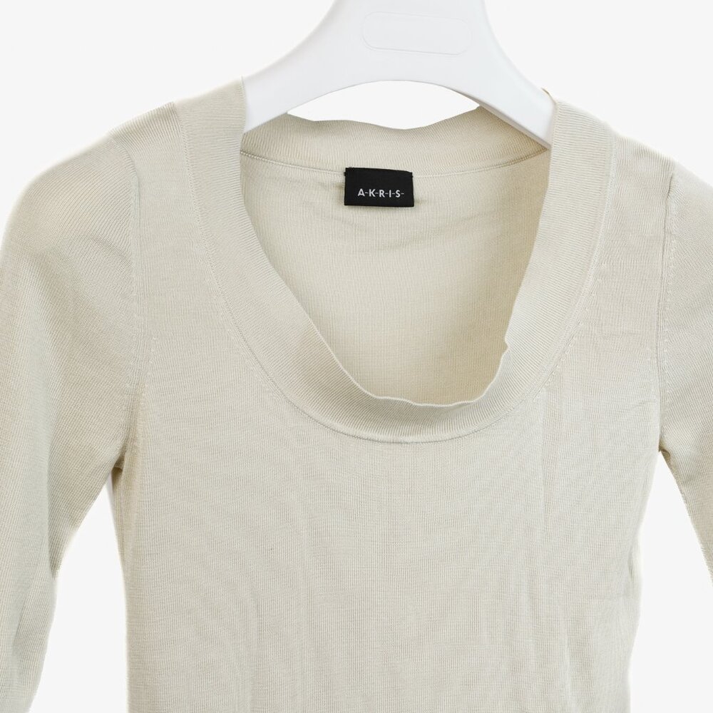 Akris Cream Scoop Neck Beige Knit Top